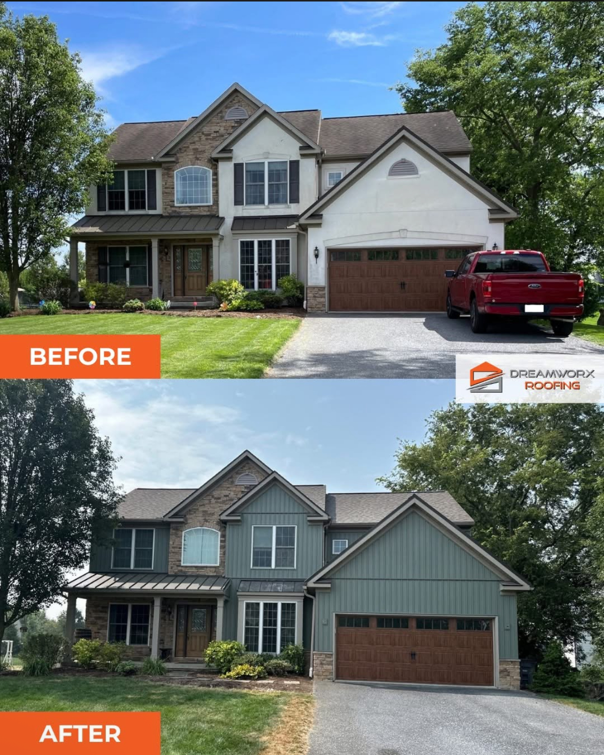 Before and after roofing post