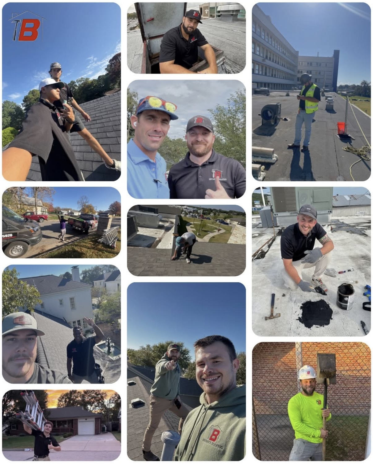 Roofing crew working post